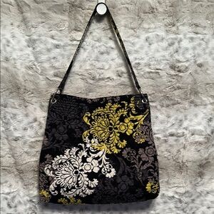Vera Bradley Floral Patterned Black Yellow Grey and White Purse